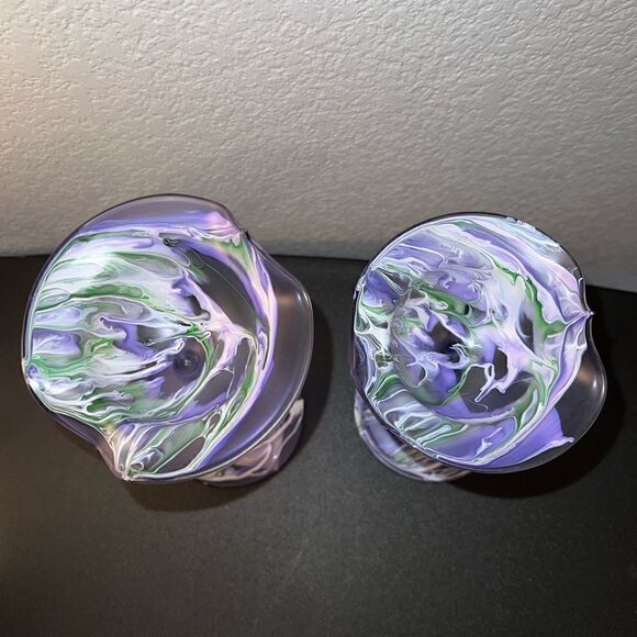 Flame Glow Penco Hand Blown Delicate Candle Holders Art Glass Purple - Picture 6 of 10